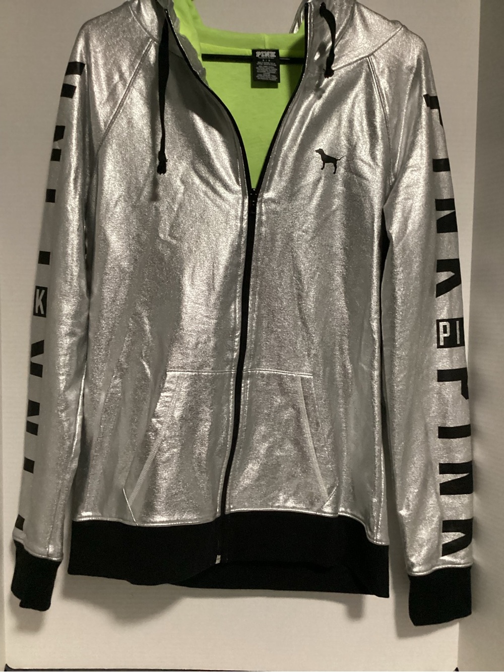 RARE- PINK Victoria's Secret Silver Metallic Zip Jacket. FASHION SHOW RUNWAY